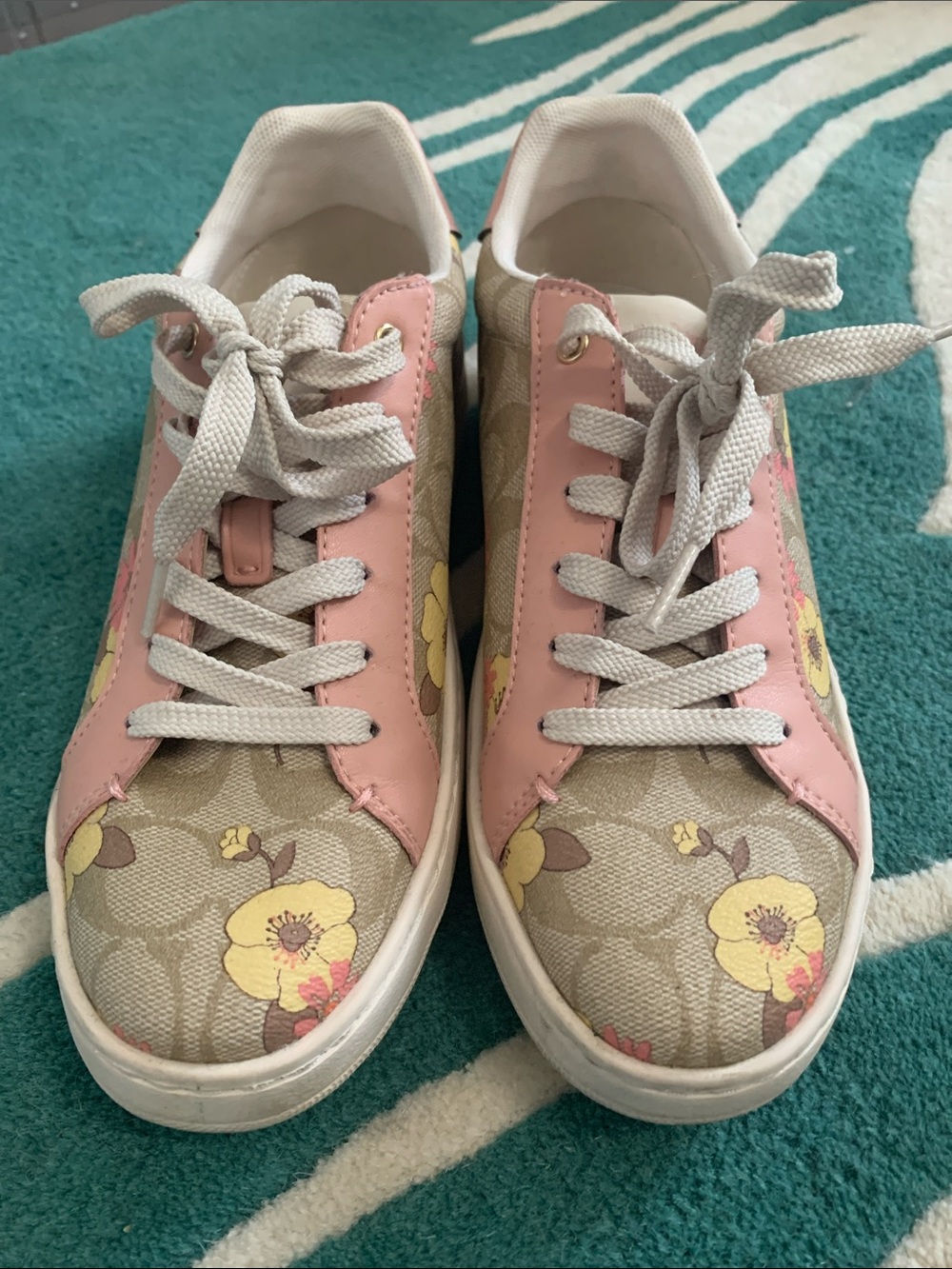 Coach leather Pink Trim Floral Logo Low-Top Sneakers
